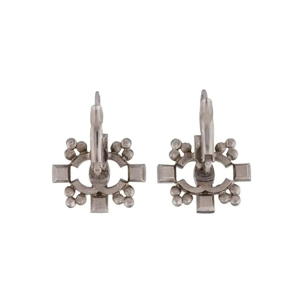 Chanel Silver-tone Interlocking CC Strass Drop Earrings